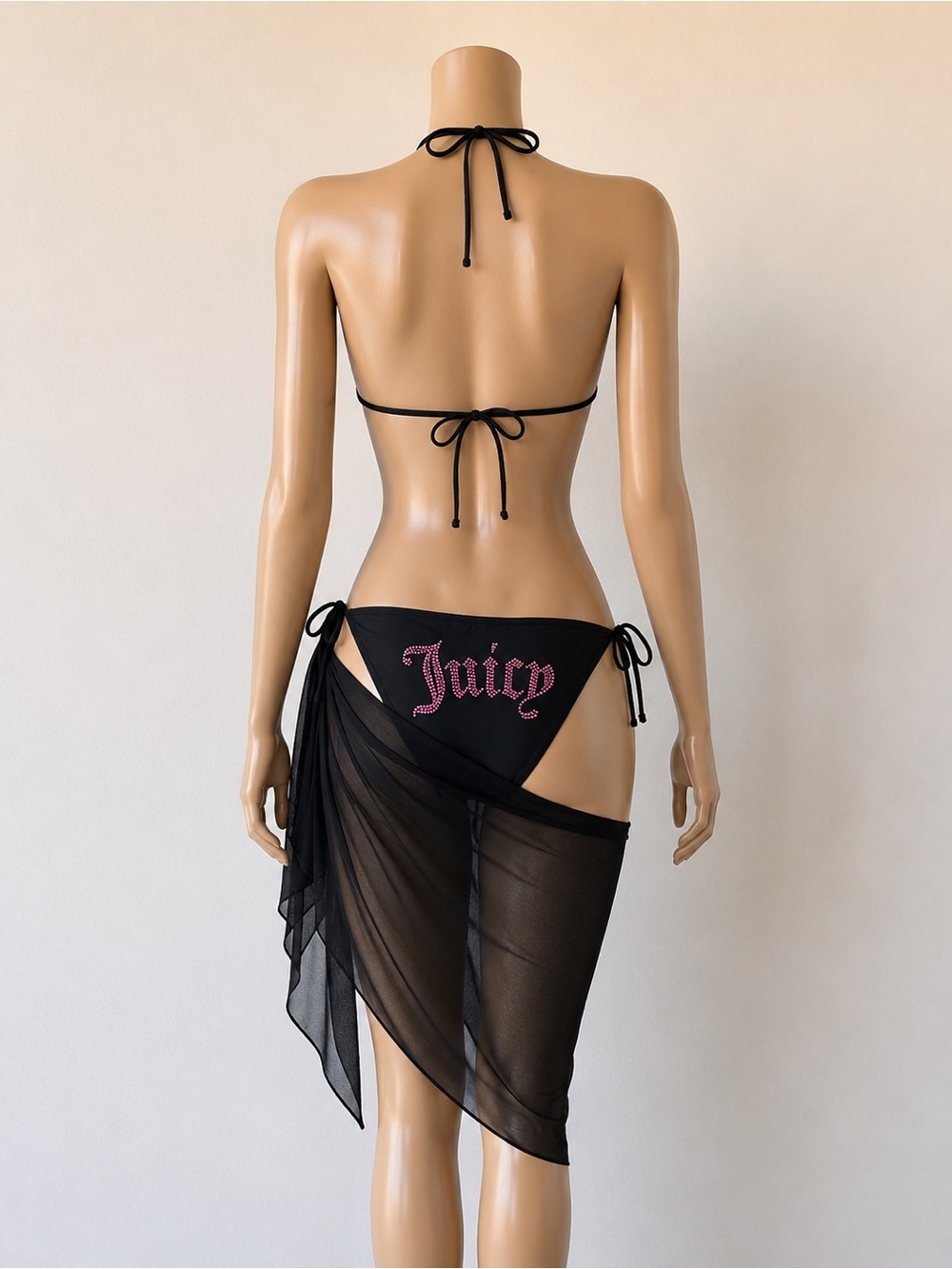Juicy Couture Black Bikini & Sarong with Pink Lip Accent - Picture 2 of 9
